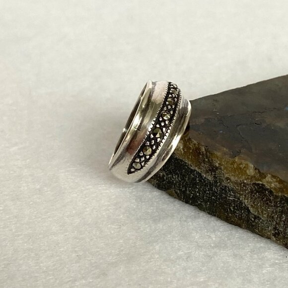 Sterling Silver 925 Marcasite Domed 8MM Tapered Band Ring Size 5 - Picture 3 of 16